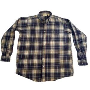 L.L. Bean Flannel Button Down Shirt Men's Large TALL Made in USA Pocket Plaid